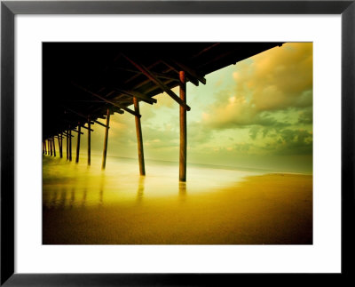 Pier Over Calm Waters And Golden Sand by Jan Lakey Pricing Limited Edition Print image