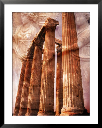 Greek Columns And Greek Carvings Of Women, Temple Of Zeus, Athens, Greece by Steve Satushek Pricing Limited Edition Print image