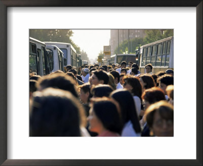 Commuters At Bus Stop, Santiago, Chile, South America by Aaron Mccoy Pricing Limited Edition Print image