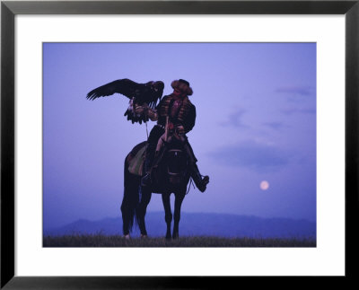 Kalanash Sarsembek With Eagle, A Hunter's Moonrise Over Steppe, Kazakhstan, Central Asia by David Beatty Pricing Limited Edition Print image