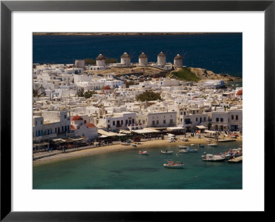 Harbour Town With Disused Windmills In Distance, Mykonos Island, Southern Aegean, Greece by Diana Mayfield Pricing Limited Edition Print image