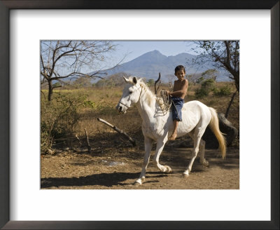 Boy Riding White Horse Bareback With Volcan Mombacho In Background, Granada, Nicaragua by Margie Politzer Pricing Limited Edition Print image