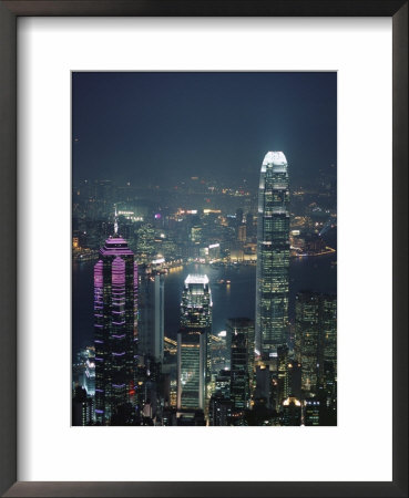 Two Ifc Building On Right And Skyline At Night, Hong Kong, China, Asia by Amanda Hall Pricing Limited Edition Print image