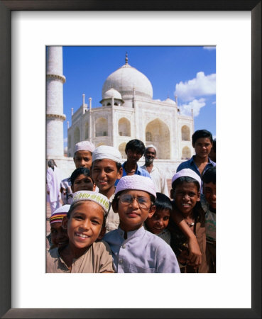 Group Of Boys With Taj Mahal In Background, Looking At Camera, Agra, India by Paul Beinssen Pricing Limited Edition Print image