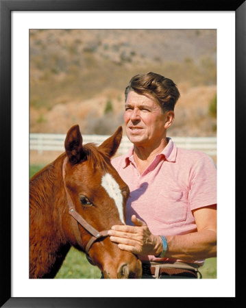 California Governor Candidate Ronald Reagan Petting Horse At Home On Ranch by Bill Ray Pricing Limited Edition Print image