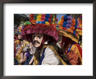 Toro Huaco Dancers In Costume At Fiesta De San Sebastian, Diriamba, Carazo, Nicaragua by Margie Politzer Pricing Limited Edition Print image