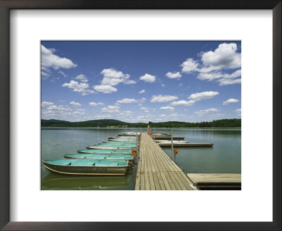 Row Of Boats Lined Up Against A Floating Dock On Shepherd Lake by Steve Winter Pricing Limited Edition Print image