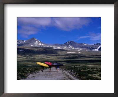 Kayakers Walking To Ula River, Rondane National Park, Oppland, Norway by Anders Blomqvist Pricing Limited Edition Print image
