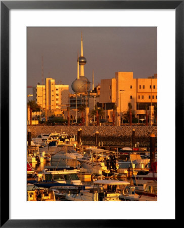 Boats In Sharq Marina With Kuwait Towers In Background, Kuwait by Mark Daffey Pricing Limited Edition Print image