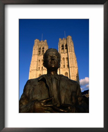 Statue Of King Baudoin In Front Of St. Michael's Cathedral, Brussels, Belgium by Martin Moos Pricing Limited Edition Print image