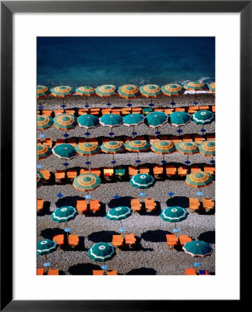 Overhead Of Sea Of Umbrellas, Deck Chairs On Spiaggia Grande, Positano, Italy by Dallas Stribley Pricing Limited Edition Print image
