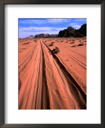 Desert Tracks Carved By Safari Jeeps, Wadi Rum National Reserve, Aqaba, Jordan by Mark Daffey Pricing Limited Edition Print image