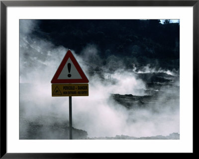 Warning Sign Amidst Sulphurous Steam Vent Inside Solfatara Crater, Pozzuoli, Naples, Italy by Martin Moos Pricing Limited Edition Print image