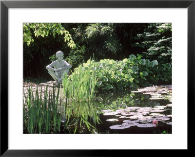 Pond, With Nymphaea, Iris, Pebble Beach & Sitting Statue by Sunniva Harte Pricing Limited Edition Print image