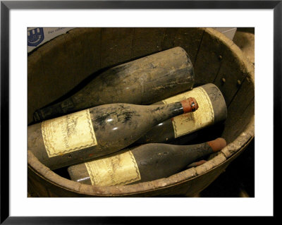 Magnum Bottles In Wooden Vat At Chateau Saint Cosme, Gigondas, Vaucluse, Rhone, Provence, France by Per Karlsson Pricing Limited Edition Print image