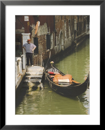 Gondolier And Gondola For Hire On Canal, Venice, Veneto, Italy by James Emmerson Pricing Limited Edition Print image