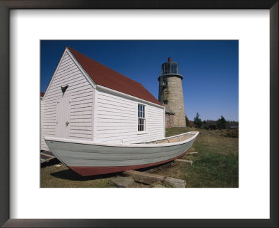 A Boat, Boathouse And Lighthouse On Monhegan Island by Clarita Berger Pricing Limited Edition Print image