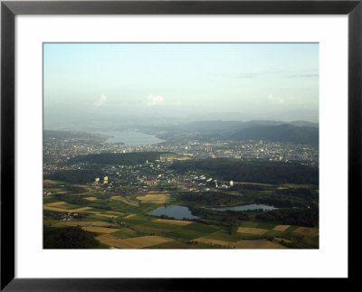 Aerial View Of The City, Lakes And Surrounding Hills, Zurich, Switzerland by Jean-Luc Brouard Pricing Limited Edition Print image