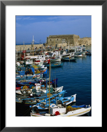Fishing Boats Moored In Harbour And 16Th Century Fortress In Background, Iraklio, Greece by John Elk Iii Pricing Limited Edition Print image