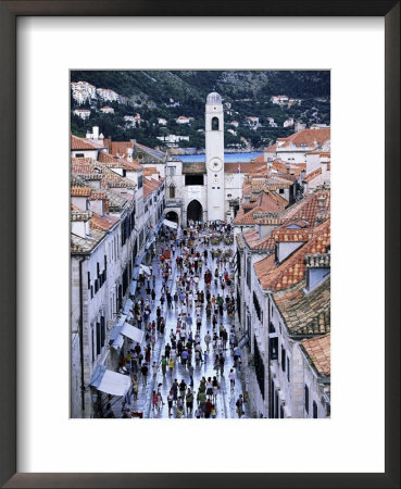 Elevated View Along The Pedestrian Street Of Placa To The Clock Tower, Dubrovnik, Dalmatia, Croatia by Gavin Hellier Pricing Limited Edition Print image