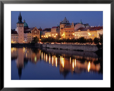Lights Reflecting On Vltava River At Smetanova Embankment, Prague, Czech Republic by Richard Nebesky Pricing Limited Edition Print image