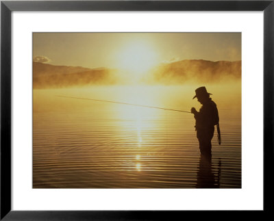 Silhouetted Fly Fisherman, Dillon Reservoir by Bob Winsett Pricing Limited Edition Print image