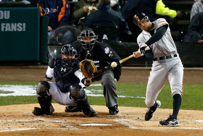 Detroit, Mi - October 28: Detroit Tigers V San Francisco Giants - Hunter Pence And Max Scherzer by Leon Halip Pricing Limited Edition Print image