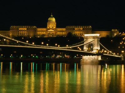 The Szechenyi Chain Bridge And The Royal Palace At Night, Budapest, Hungary by Jonathan Smith Pricing Limited Edition Print image