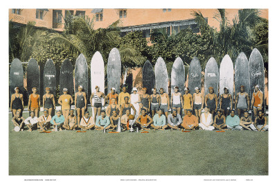 Duke Kahanamoku And Surfing Friends C.1930 by Deanna Benatovich Pricing Limited Edition Print image