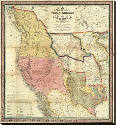 New Map Of Texas, Oregon And California, C.1846 by Samuel Augustus Mitchell Pricing Limited Edition Print image