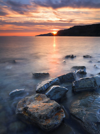 Sunset Over Gad Cliff And Hobarrow Bay, Dorset, England. Jurassic Coast World Heritage Site by Adam Burton Pricing Limited Edition Print image