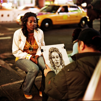 A Young Woman Having Her Portait Drawn By A Street Artist by Jewgeni Roppel Pricing Limited Edition Print image