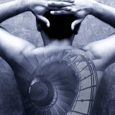 Spiral Staircase Imprint On Male Back by Images Monsoon Pricing Limited Edition Print image