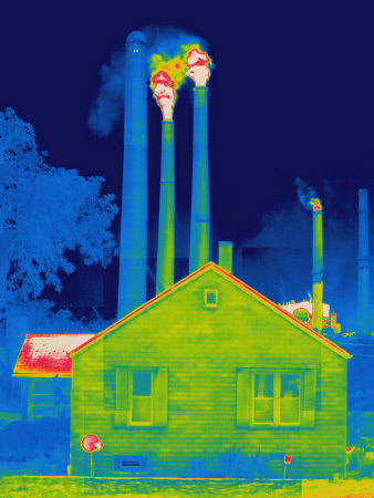 Thermal Image Of A House In Front Of A Coal Fired Power Plant by Tyrone Turner Pricing Limited Edition Print image