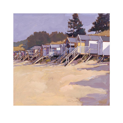 Beach Huts Against Fir Trees by John Sprakes Pricing Limited Edition Print image