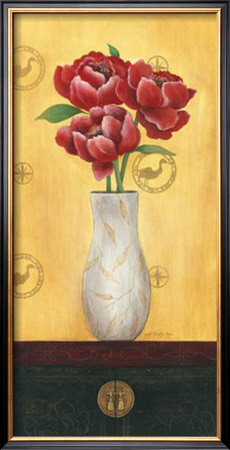 Peonies In A Leaf Vase by Janet Brignola-Tava Pricing Limited Edition Print image