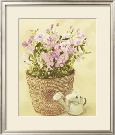 Pink Flowers In Basket With Watering Can by Cuca Garcia Pricing Limited Edition Print image