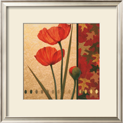 Red Poppy With Teal Damasque by T. C. Chiu Pricing Limited Edition Print image