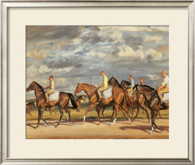 Exercising, Early Morning, Newmarket by Sir Alfred Munnings Pricing Limited Edition Print image