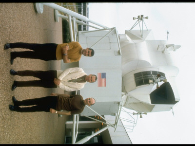Apollo 13 Moon Mission Astronauts Fred Haise, Jim Lovell And Ken Mattingly In Front Of Spacecraft by Ralph Morse Pricing Limited Edition Print image