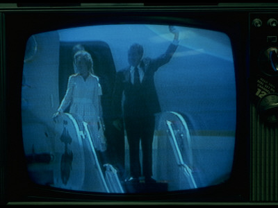 Tv Image Of President And Mrs. Nixon Waving From Open Helicopter, Preparing To Leave White House by Gjon Mili Pricing Limited Edition Print image