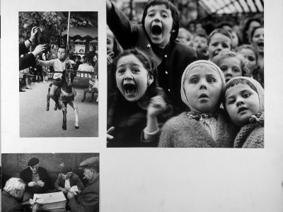 Parisians In The Tuileries: A Boy Riding A Merry Go Round, A Puppet Theater, Men Playing Cards by Alfred Eisenstaedt Pricing Limited Edition Print image