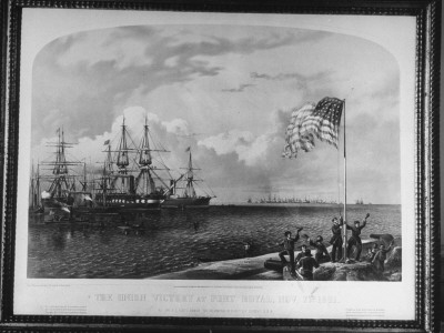 A Lithograph Of The Union Flag Being Raised At Port Royal After Union Victory In 1861 by George Strock Pricing Limited Edition Print image
