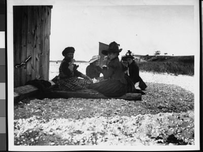 Four Young Girls Having Lunch Behind A Bathing House by Wallace G. Levison Pricing Limited Edition Print image