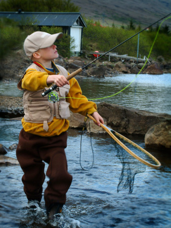 A Boy Holding A Fishing Rod And A Landing Net by Larus Karl Ingasson Pricing Limited Edition Print image