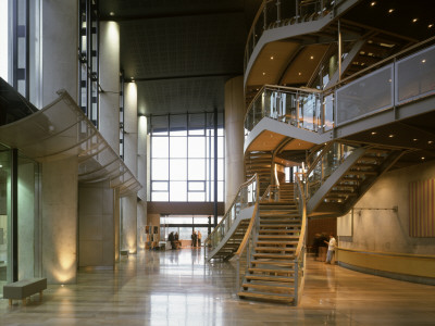 Milton Keynes Theatre And Art Gallery, Milton Keynes, Ground Level With Staircase by Charlotte Wood Pricing Limited Edition Print image