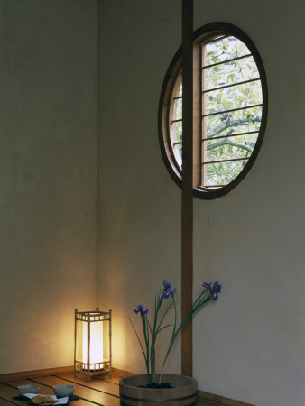 Japanese Teahouse In Shropshire Interior With Circular Window, Architect: Bill Tingey by Bill Tingey Pricing Limited Edition Print image