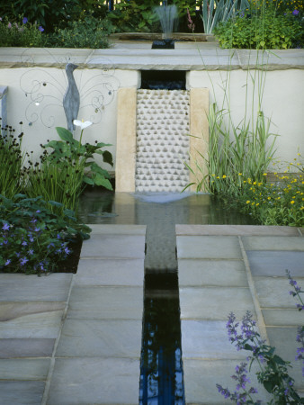 Formal Rill And Waterfall, Hampton Court Flower Show 2001 Designer: Elizabeth Apedaile by Clive Nichols Pricing Limited Edition Print image