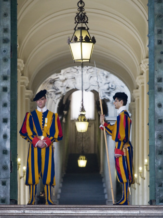 Swiss Guards At The Entrance To St Peter's Basilica, Vatican City, Rome, Italy by David Clapp Pricing Limited Edition Print image