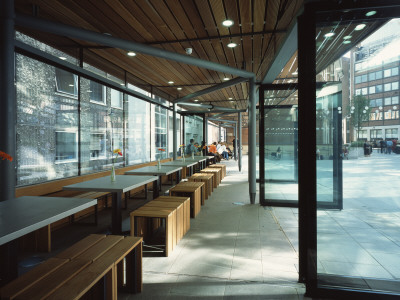 Lse Library Plaza Cafe, London, Tables And Seats, Maccormac Jamieson Prichard Architects by Peter Durant Pricing Limited Edition Print image